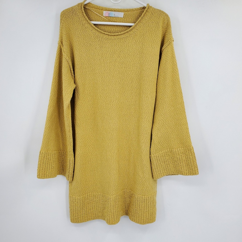 FP Beach Free People Melanie Yellow Knit Tunic Sweater Bell Sleeve Tunic Dress M
